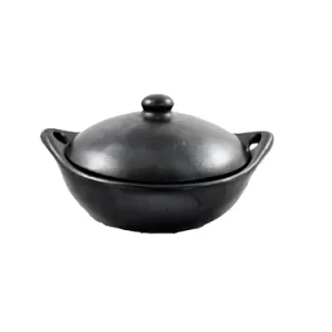 Lager Ronde Casserole Kamado Teppanyaki – Black Pottery met Deksel