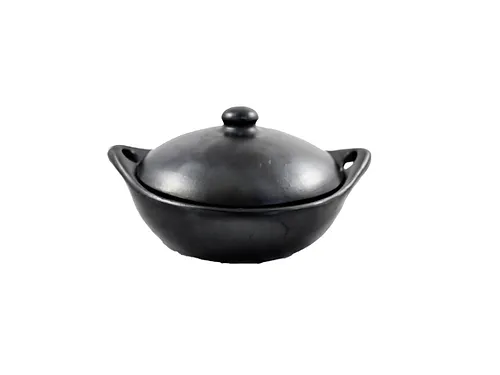 Lager Ronde Casserole Kamado Teppanyaki – Black Pottery met Deksel